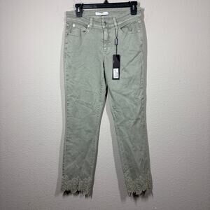 Cambio Womens 38/8 US Parla Jeans Olive Green Embroidered Ankle Straight Leg